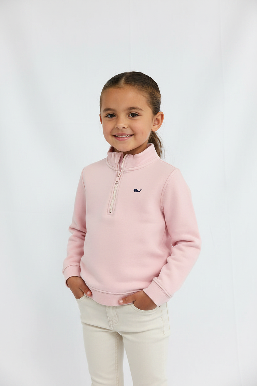 Sueter Jersey de niña Vineyard Vines 🐳 color rosado claro con logo azul navy Talla XS (5-6)