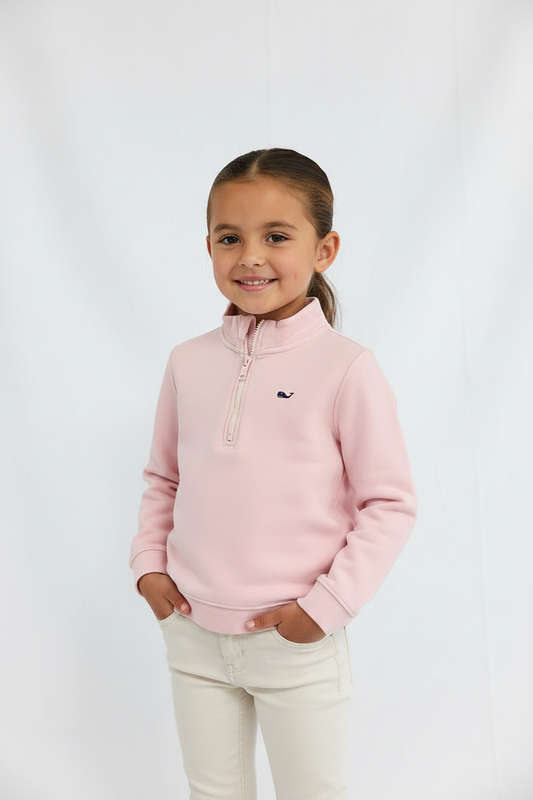 Sueter Jersey de niña Vineyard Vines 🐳 color rosado claro con logo azul navy Talla XS (5-6)