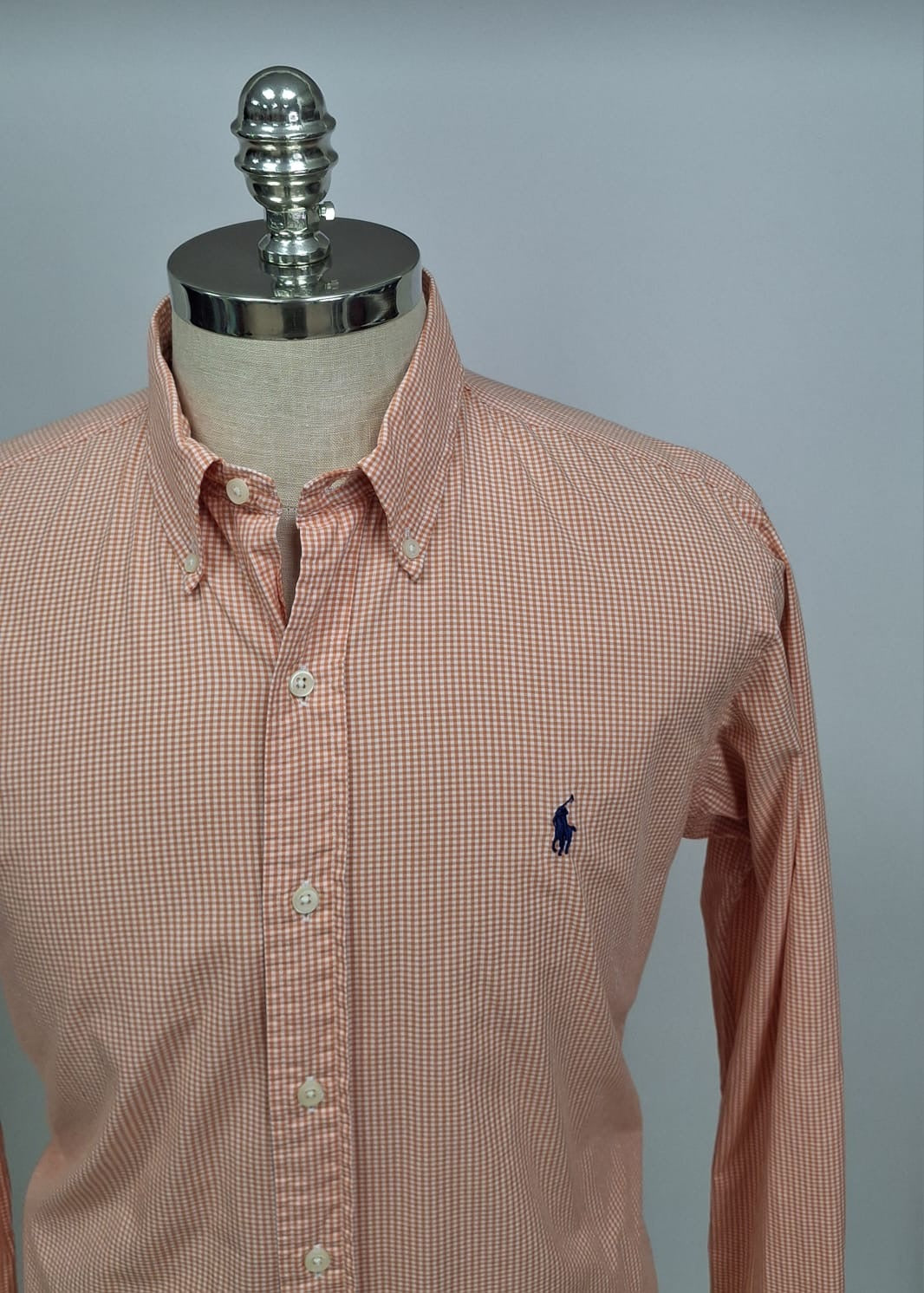 Camisa Polo Ralph Lauren 🏇🏼 con patron de cuadros gingham naranja y blanco Talla L Entalle Custom Fit