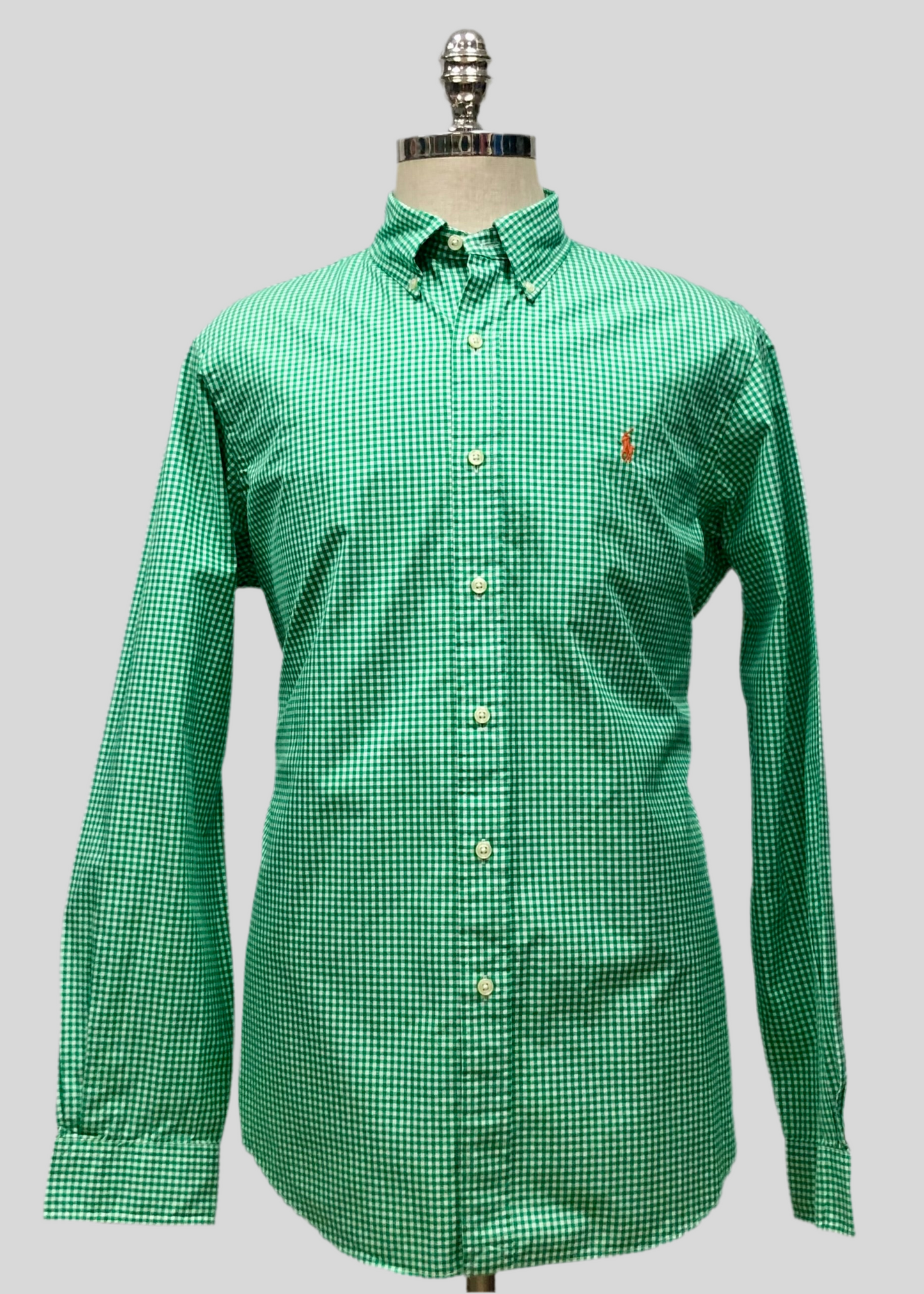 Camisa Polo Ralph Lauren 🏇🏼 con patron de cuadros gingham verde y blanco Talla L Entalle Regular