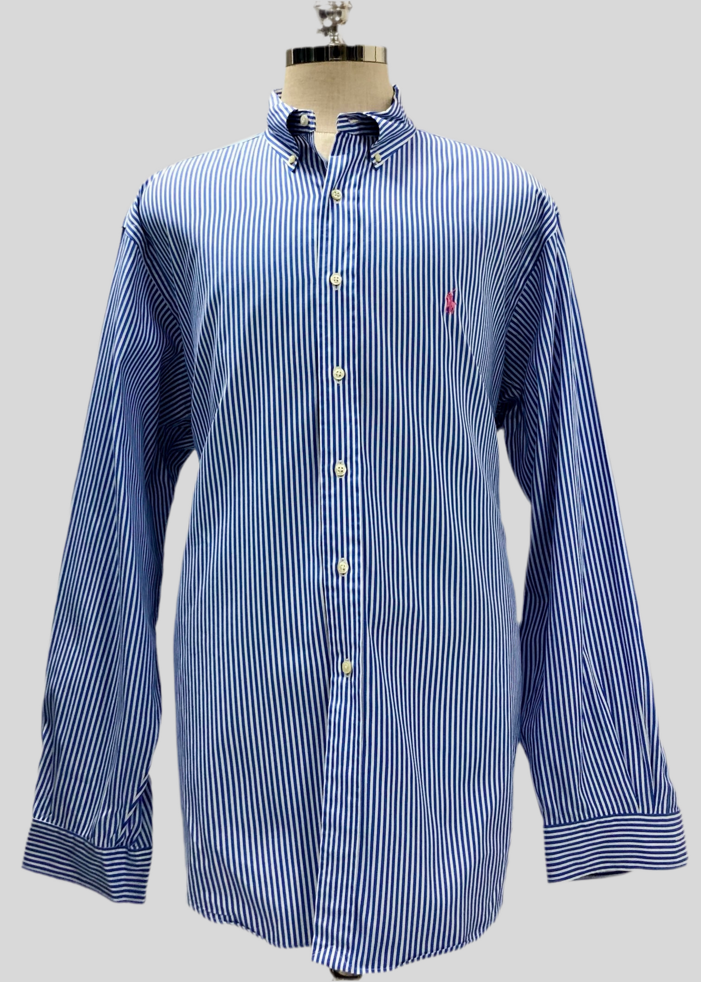 Camisa de botones Polo Ralph Lauren 🏇🏼 con patron de rayas en color azul y blanco Talla XL Entalle Clásico