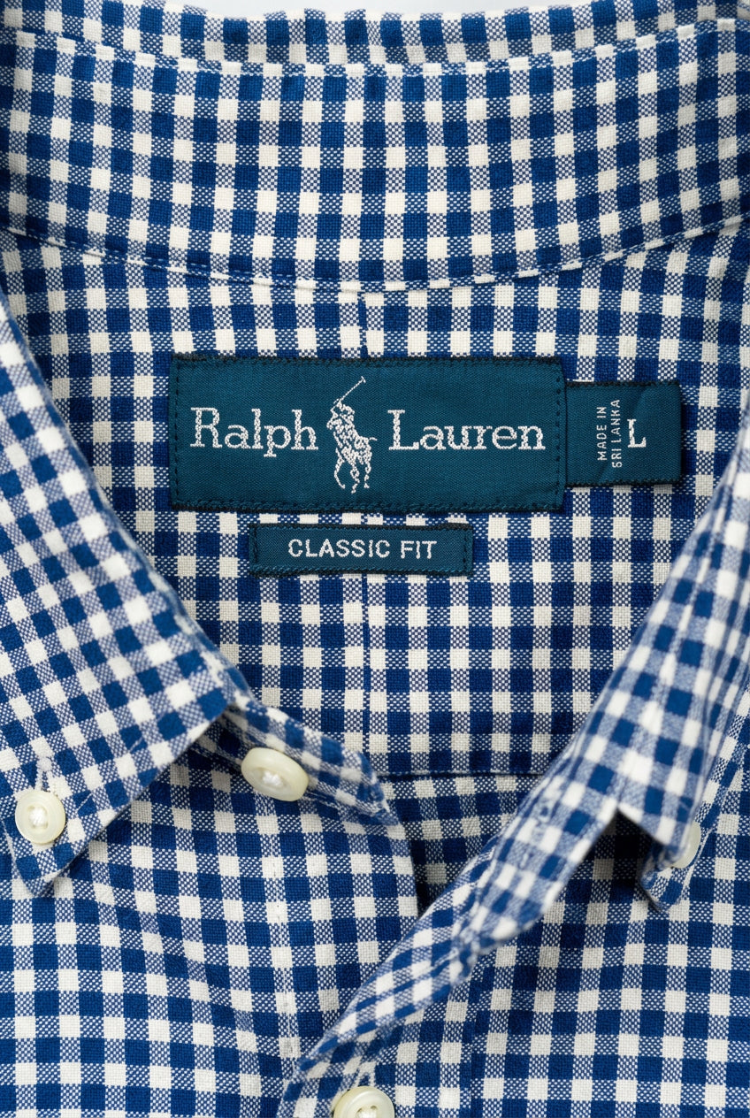 Camisa de botones Polo Ralph Lauren 🏇🏼 Oxford de cuadros gingham azul y blanco Talla L Entalle Clásico