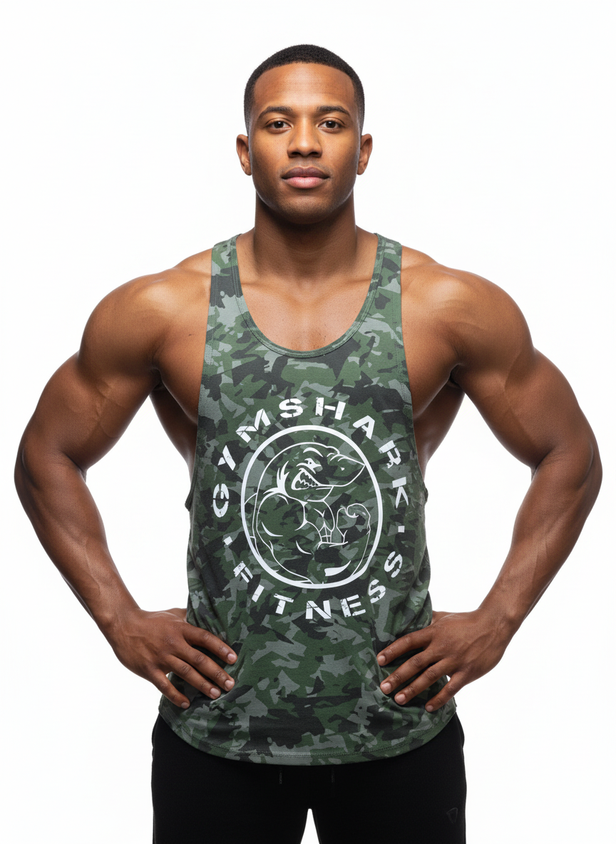 Camiseta de entrenamiento sin mangas Gymshark 🏋🏽 Diseño de camuflaje en color verde y gris Talla S