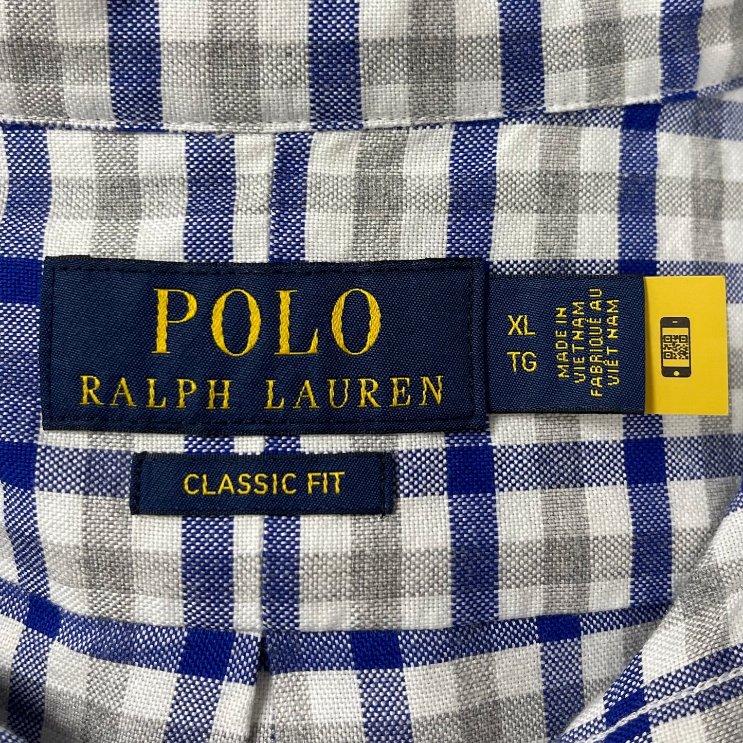 Camisa Polo Ralph Lauren 🏇🏼 Oxford color blanco con patron de cuadros en gris y azul Talla XL Entalle Clásico