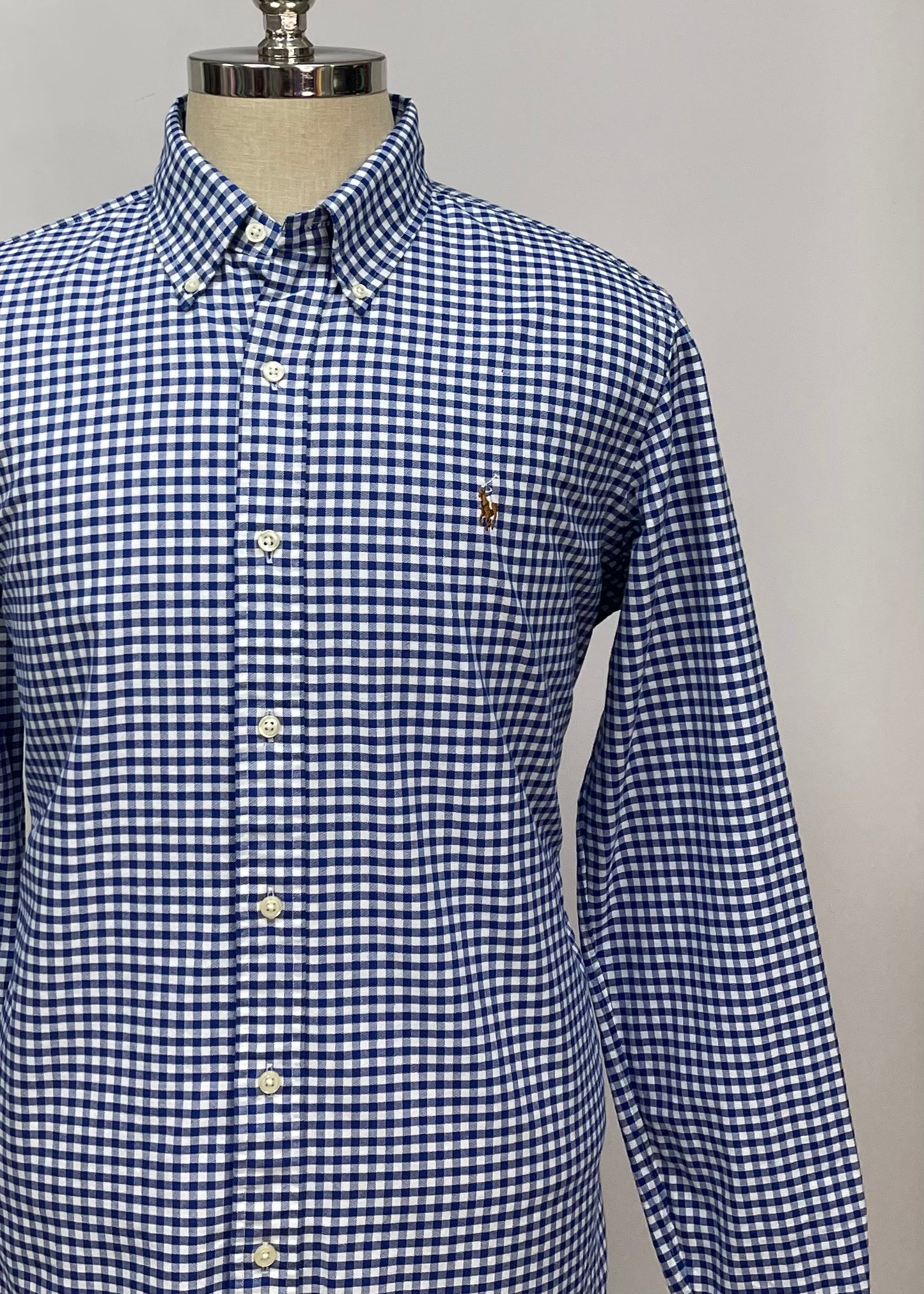 Camisa Polo Ralph Lauren 🏇🏼 con patron de cuadros gingham azul y blanco Talla L Entalle Clásico