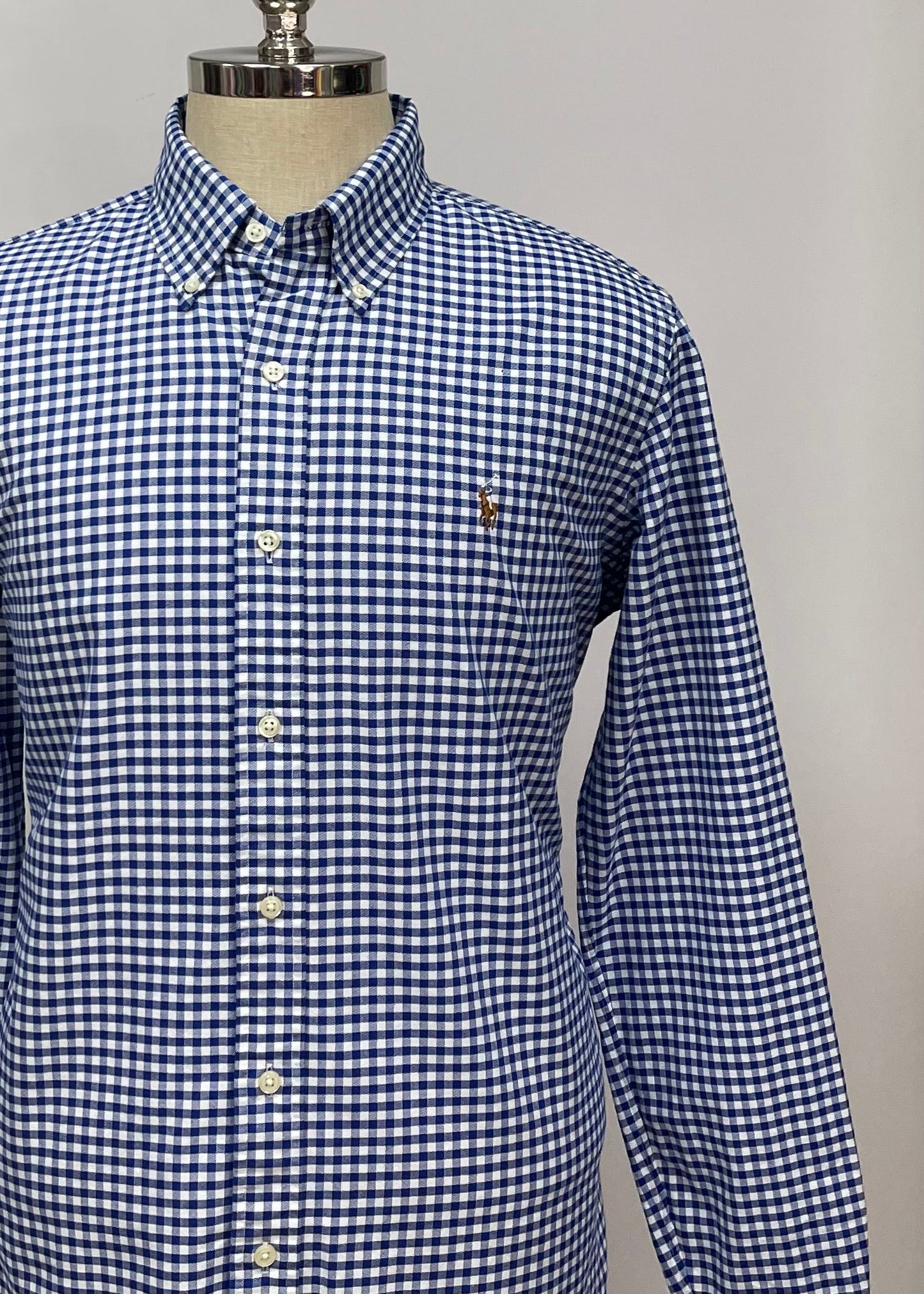 Camisa Polo Ralph Lauren 🏇🏼 con patron de cuadros gingham azul y blanco Talla L Entalle Regular