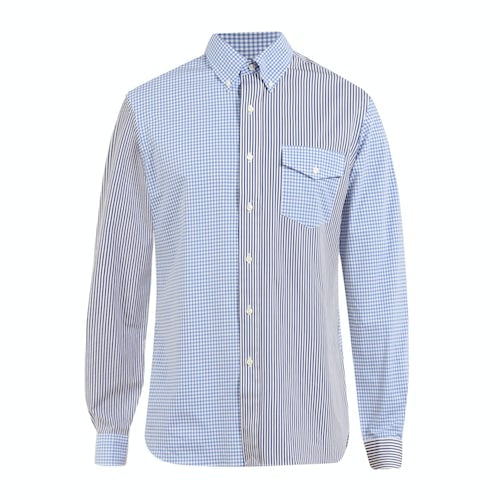 Camisa Polo Ralph Lauren 🏇🏼 con diseño de cuadros y rayas en color azul y gris Talla XXL Entalle Clásico