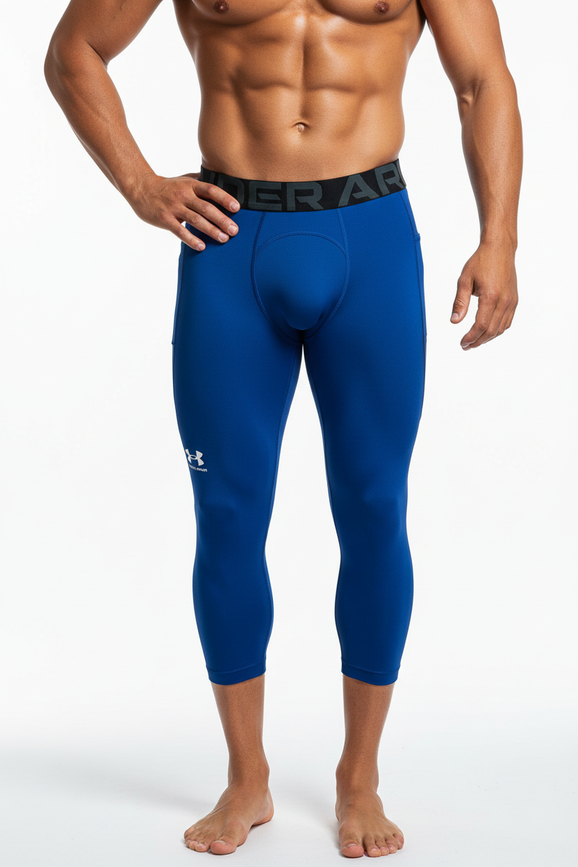 Malla de entrenamiento licra Under Armour 🏋🏽 Pro Dri-FIT 3/4 para hombre en Color azul y cintura negro Talla L