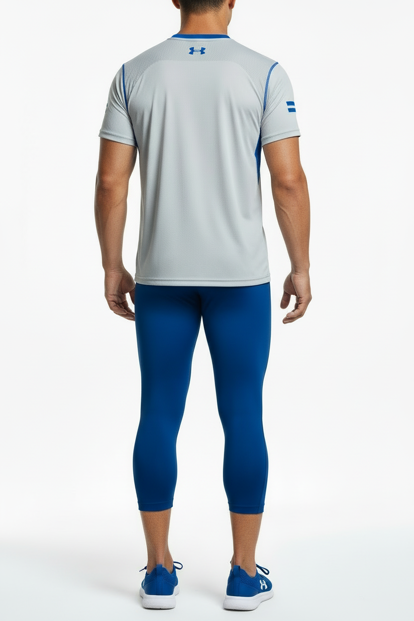 Malla de entrenamiento licra Under Armour 🏋🏽 Pro Dri-FIT 3/4 para hombre en Color azul y cintura negro Talla L