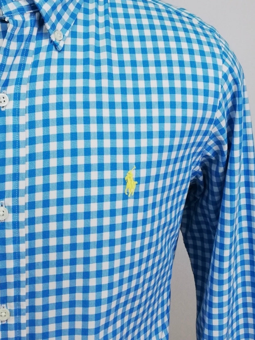 Camisa Polo Ralph Lauren 🏇🏼 con patrón de cuadros gingham turquesa y blanco Talla M Entalle Regular
