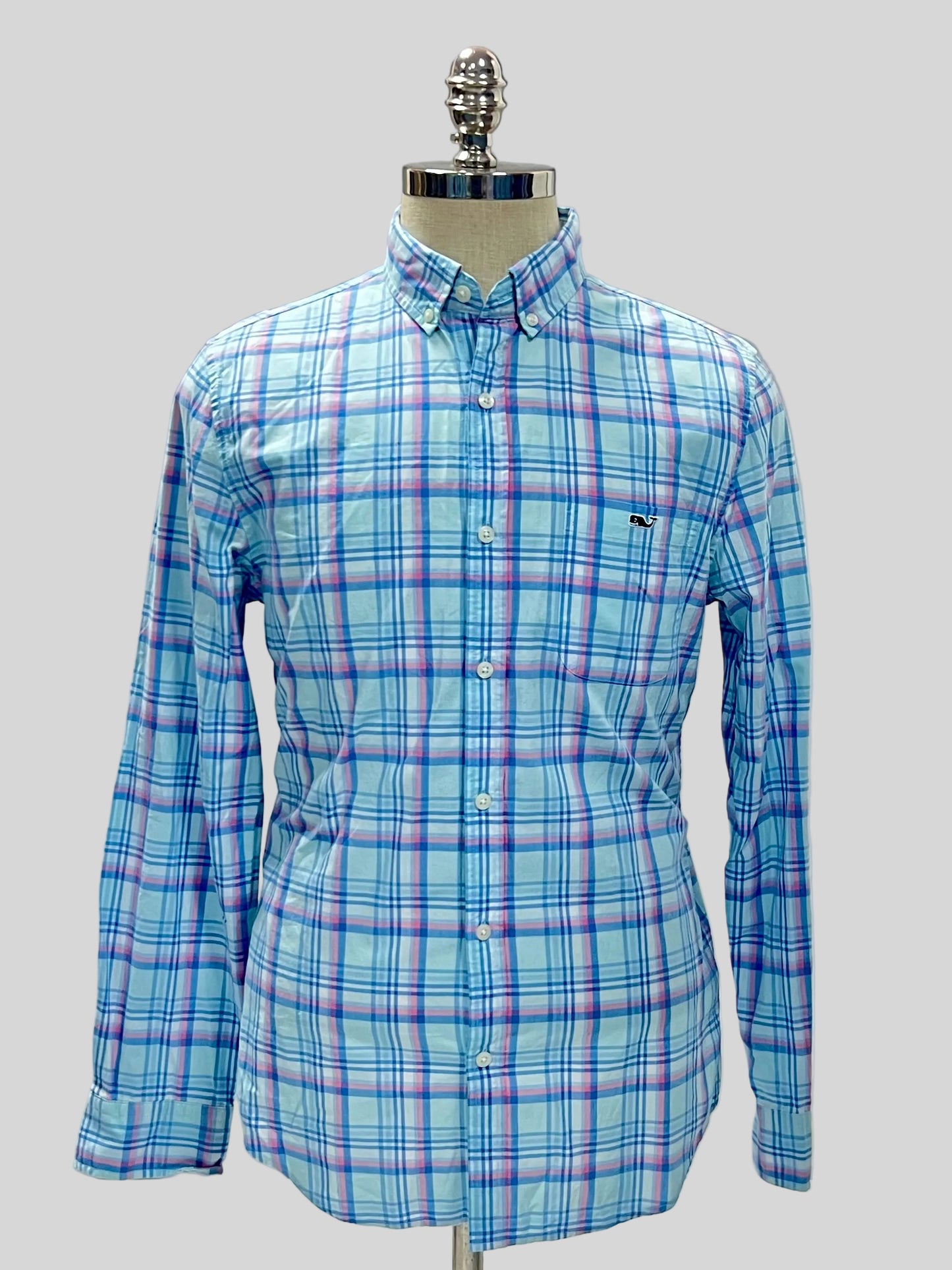 Camisa de botones Vineyard Vines 🐳 de cuadros en color rosado y celeste Talla M Entalle Slim Fit
