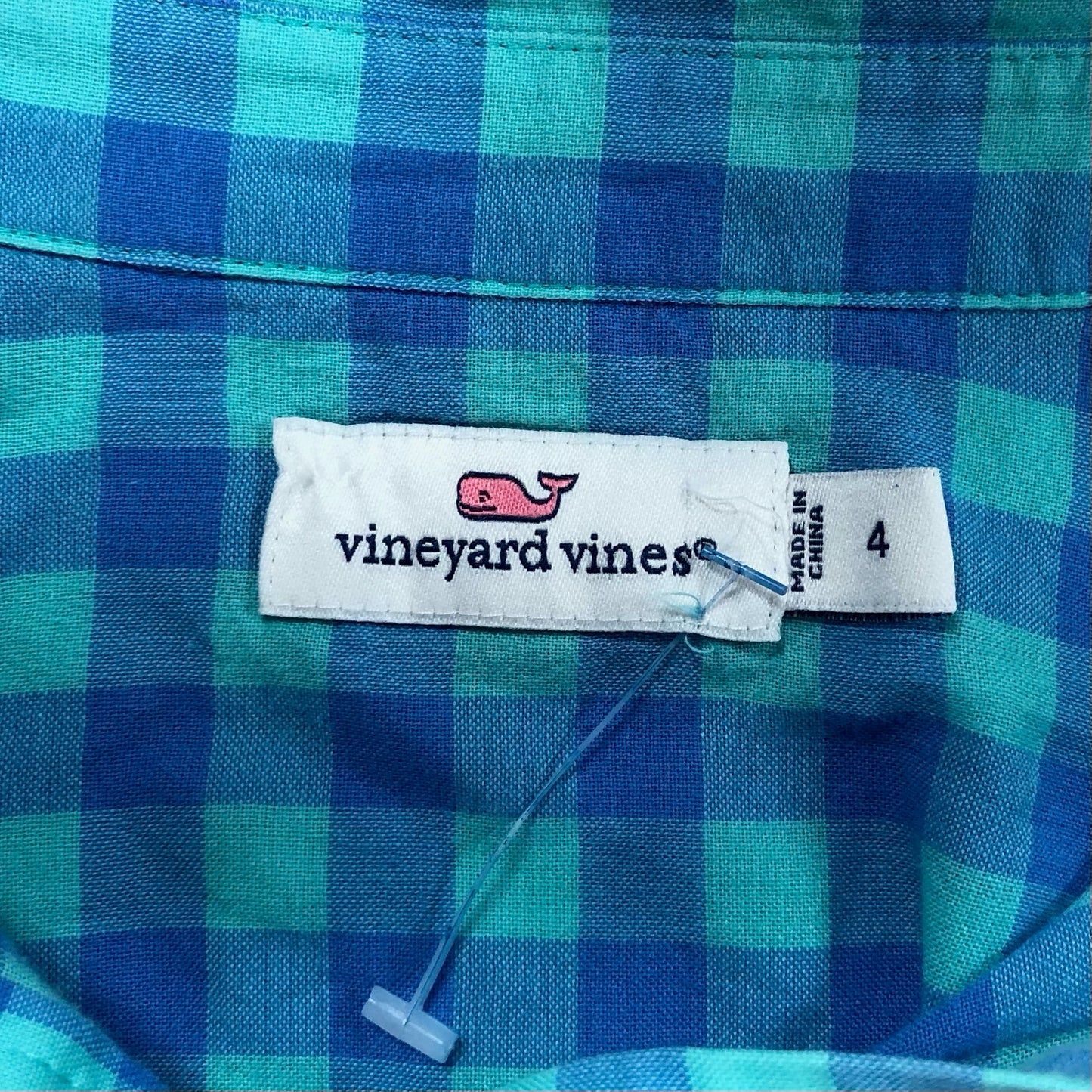 Camisa de mujer Vineyard Vines 🐳 con patrón de cuadros en azul y turquesa Talla S (4) Entalle Regular