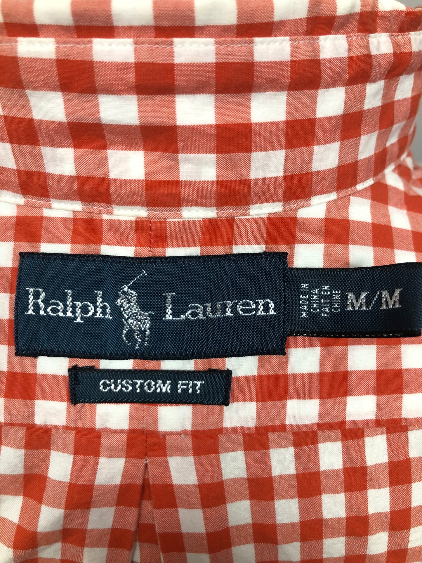Camisa Polo Ralph Lauren 🏇🏼 con patron de cuadros gingham naranja y blanco Talla M Entalle Custom Fit