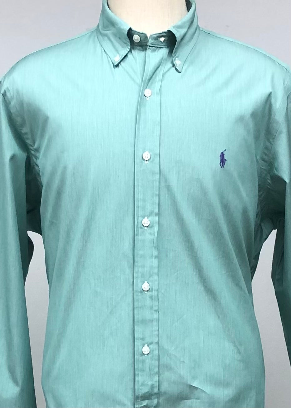 Camisa de botones Polo Ralph Lauren 🏇🏼 con rayas finas en color verde menta y blanco Talla XL Entalle Regular