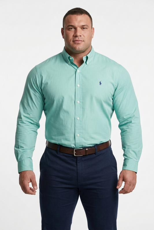 Camisa de botones Polo Ralph Lauren 🏇🏼 con rayas finas en color verde menta y blanco Talla XL Entalle Regular