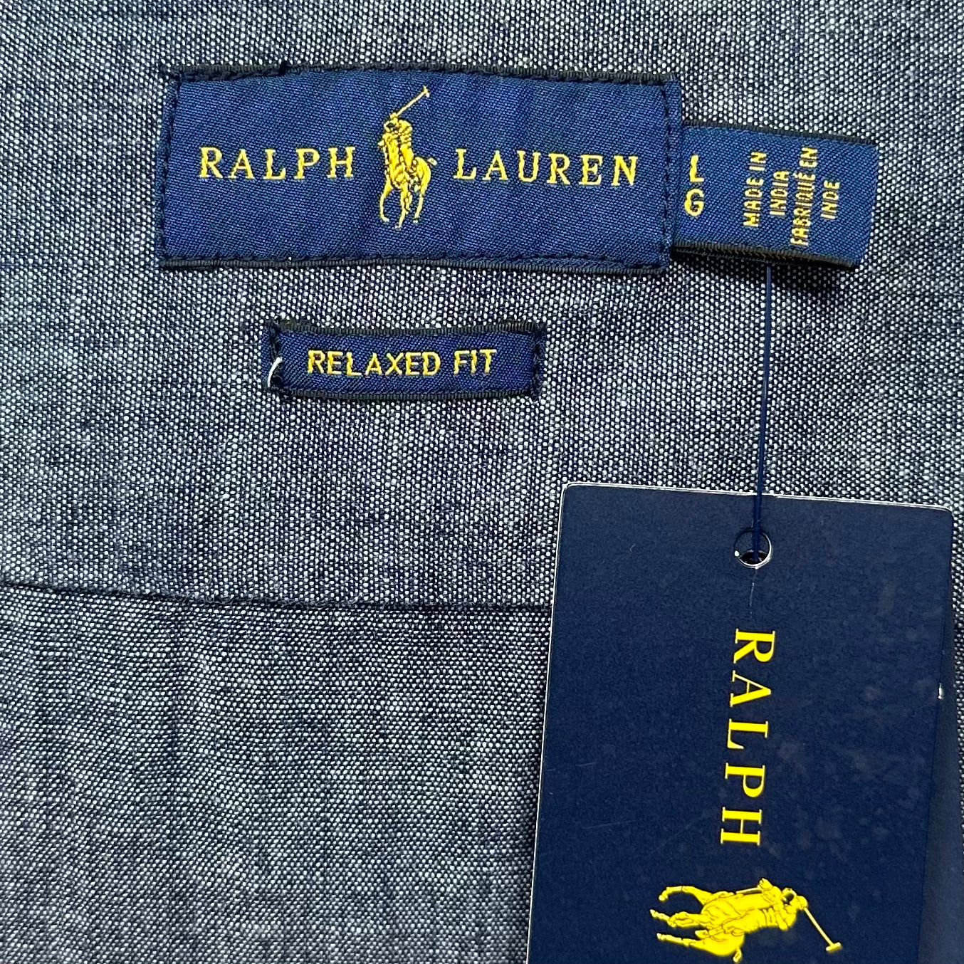 Camisa de jeans Polo Ralph Lauren 🏇🏼 color azul grisáceo y diseño de estrellas Talla L Entalle Slim Fit