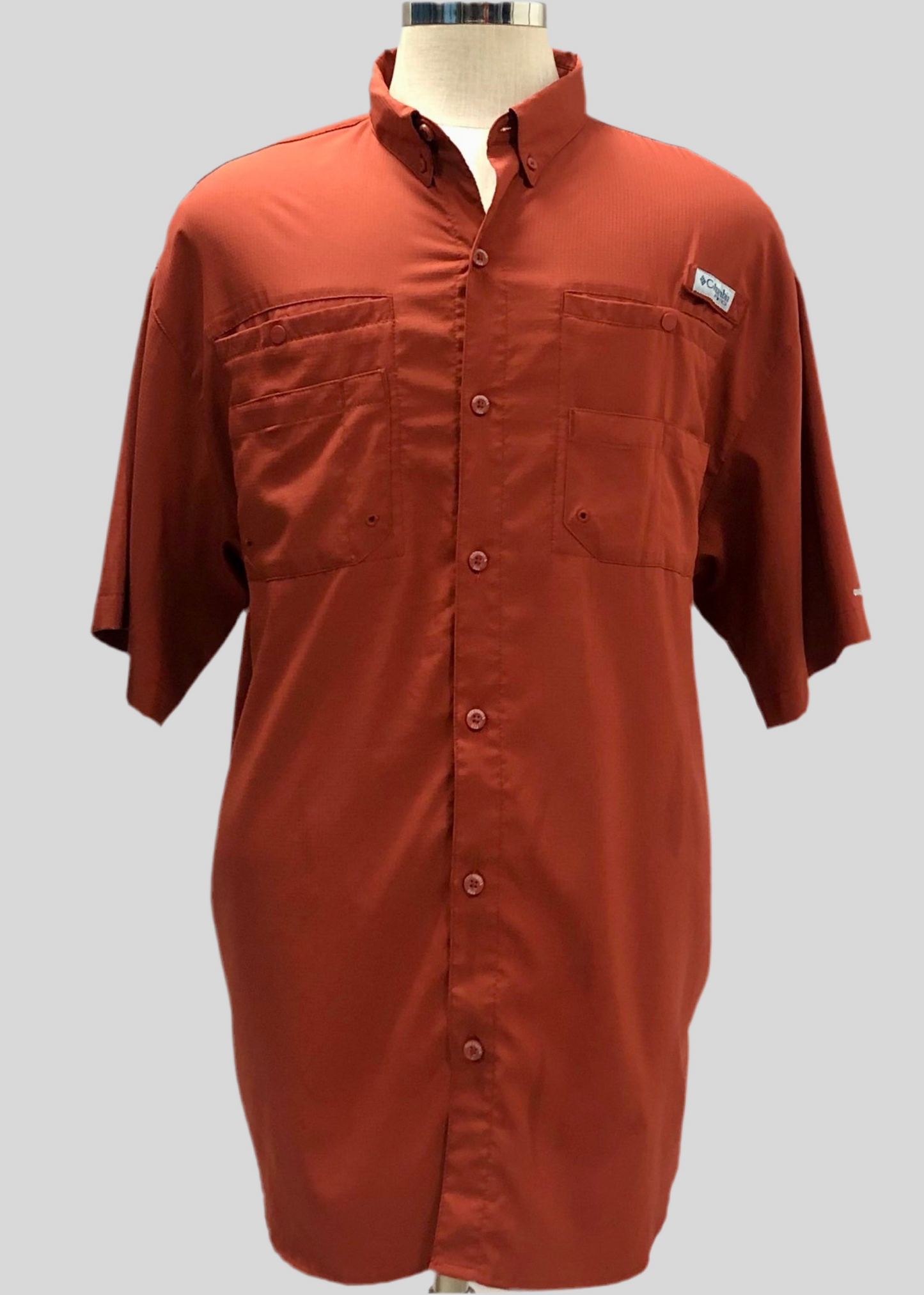 Camisa Columbia 🔹 Super Tamiami Color rojo naranja manga corta Talla XL