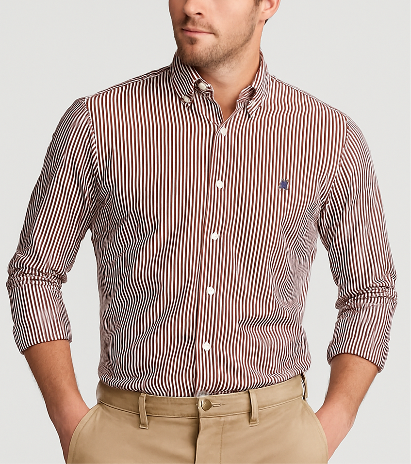 Camisa Polo Ralph Lauren 🏇🏼 Performance color blanco con patrón de rayas en rojo oscuro Talla L Entalle Slim Fit