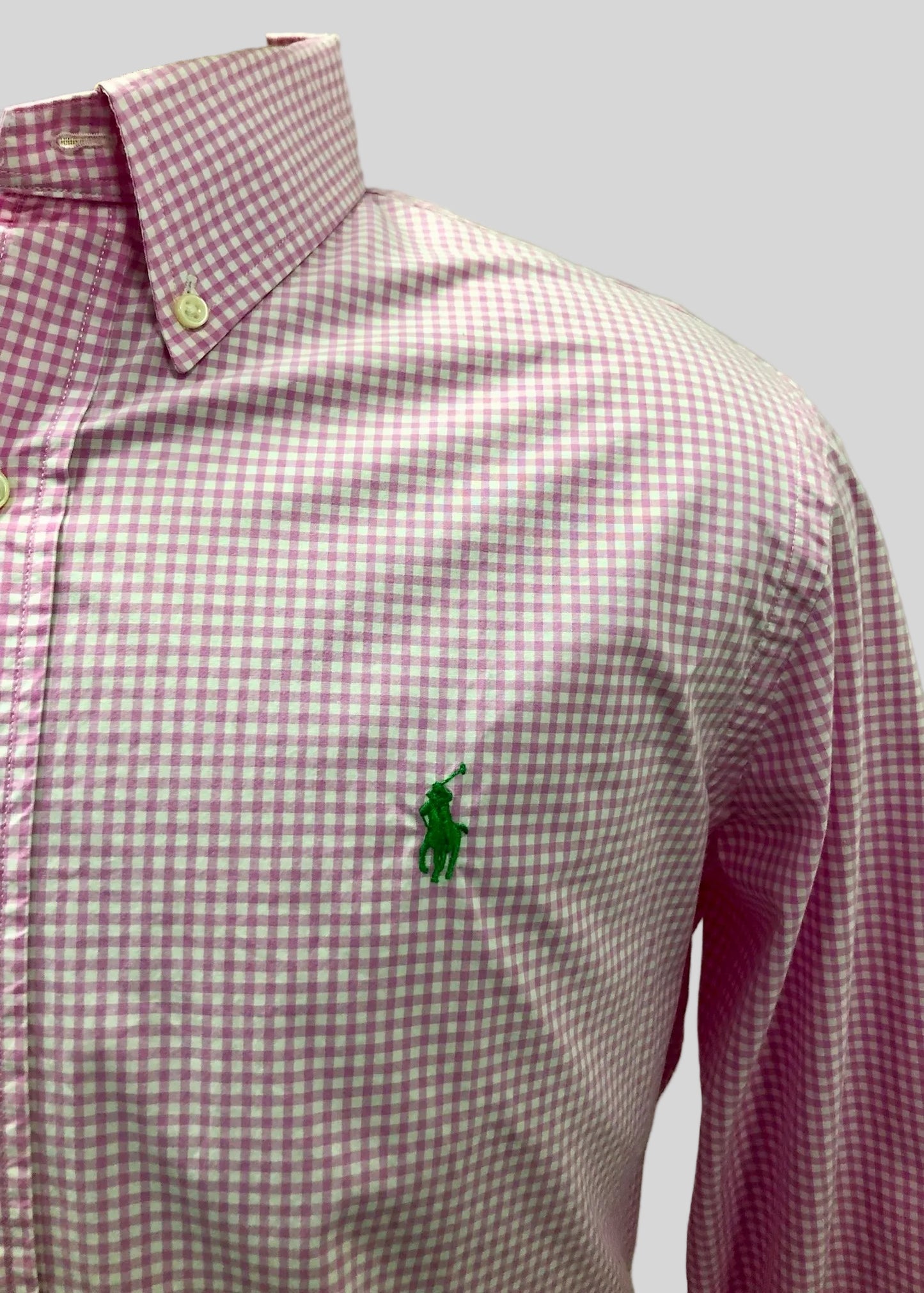 Camisa Polo Ralph Lauren 🏇🏼 de cuadros gingham rosado y blanco Talla L Entalle Regular