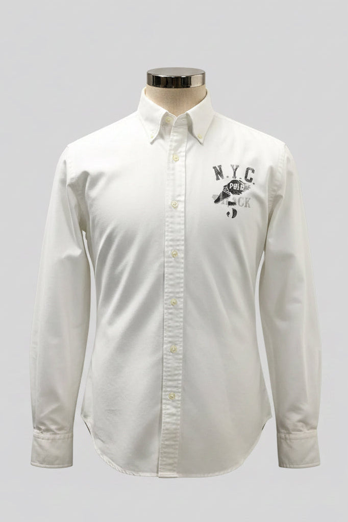 Camisa de botones Polo Ralph Lauren 🏇🏼 Oxford color blanco con diseño NYC Talla L Entalle Regular