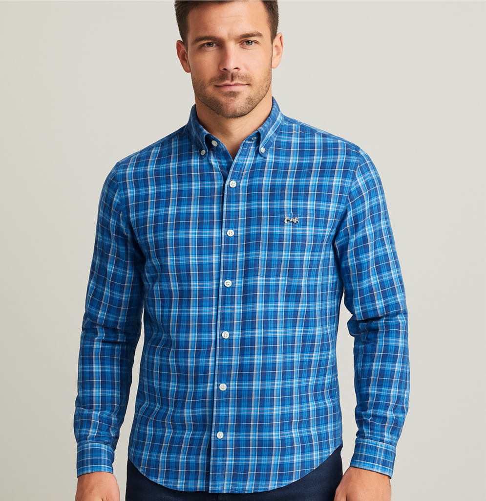 Camisa Vineyard Vines 🐳 de cuadros en color azul, celeste y rosado Talla S Entalle Clásico