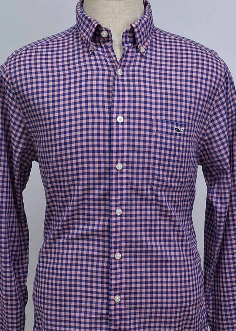 Camisa de botones Vineyard Vines 🐳 con patrón de cuadros en color rosado y azul Talla M Entalle Slim Fit