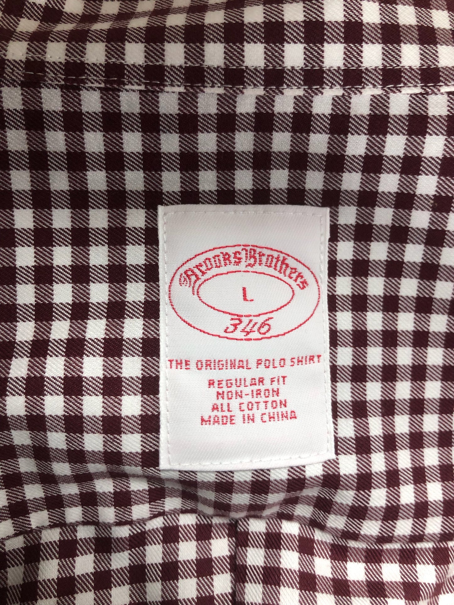 Camisa Brooks Brothers 🐑 con patrón de cuadros gingham en rojo oscuro y blanco Talla XL Entalle Regular