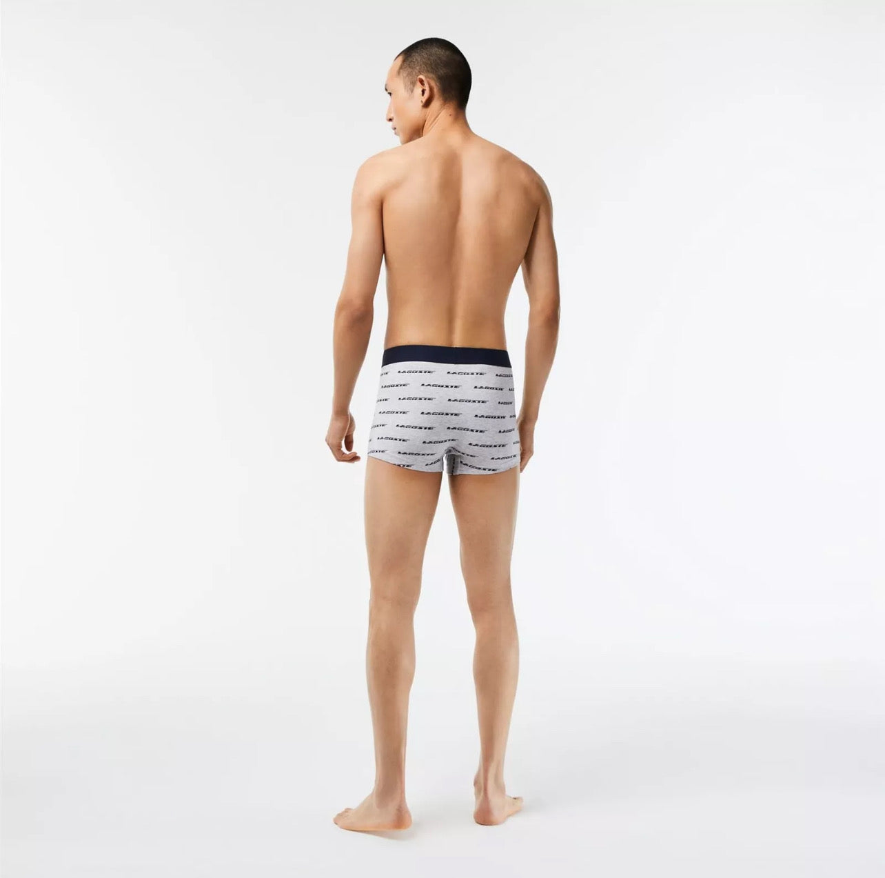 Paquete de 3 Boxer Briefs Lacoste 🐊 Tela algodón stretch color gris y negro Talla S