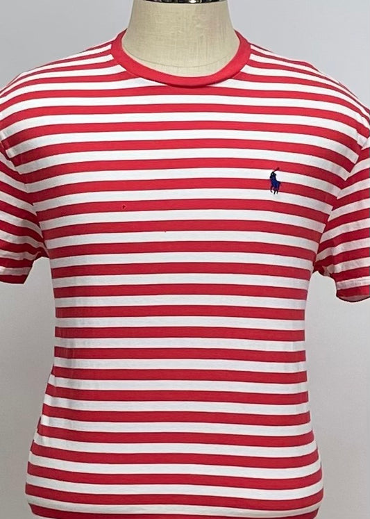 Camiseta cuello redondo Polo Ralph Lauren 🏇🏼 con patron de rayas en color rojo y blanco Talla L Entalle Clásico