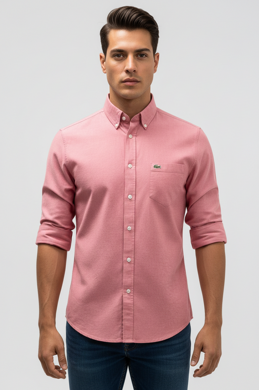 Camisa de botones Lacoste 🐊 Oxford color rosado magenta Talla M Entalle Regular