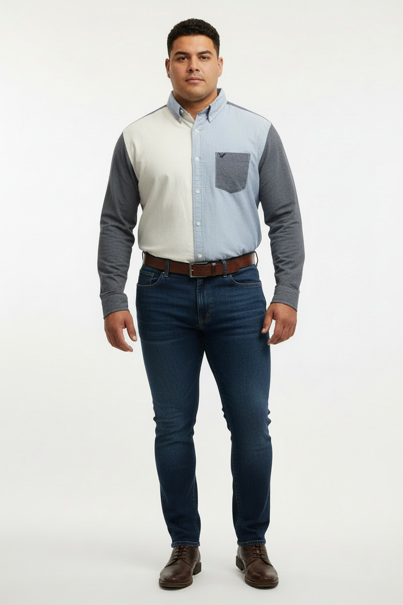 Camisa de botones American Eagle 🦅 de franjas en color blanco, celeste y gris oscuro Talla XXL Entalle Clásico