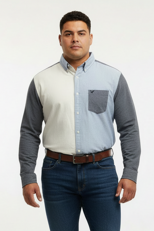 Camisa de botones American Eagle 🦅 de franjas en color blanco, celeste y gris oscuro Talla XXL Entalle Clásico