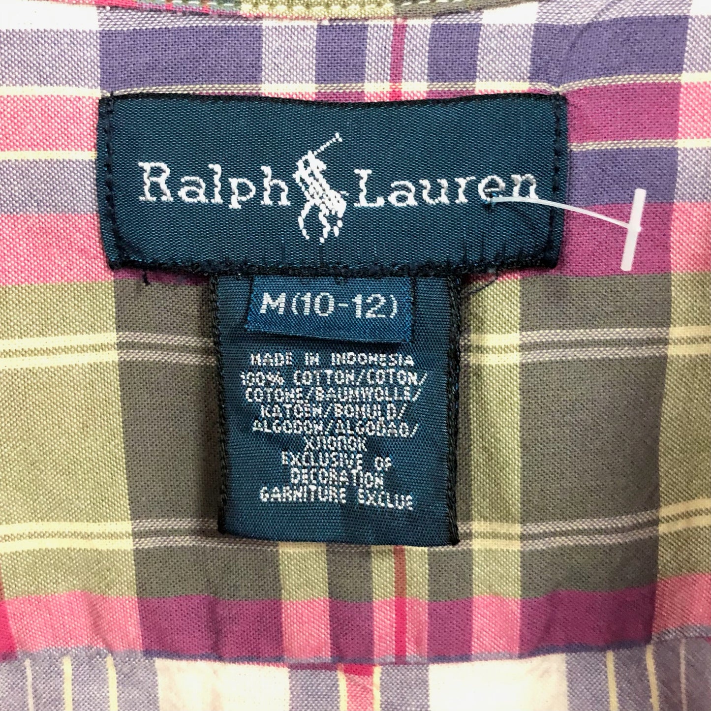 Camisa Polo Ralph Lauren 🏇🏼 con patron de cuadros en rosado, gris, blanco y verde Talla M (10-12) de niño Entalle Regular