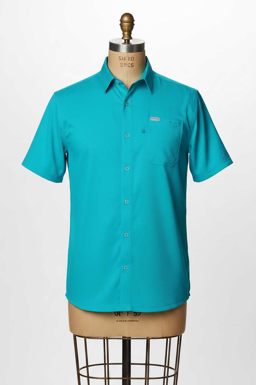Camisa Columbia 🔹Modelo Slack Tide color Turquesa con Omni Shade Manga corta