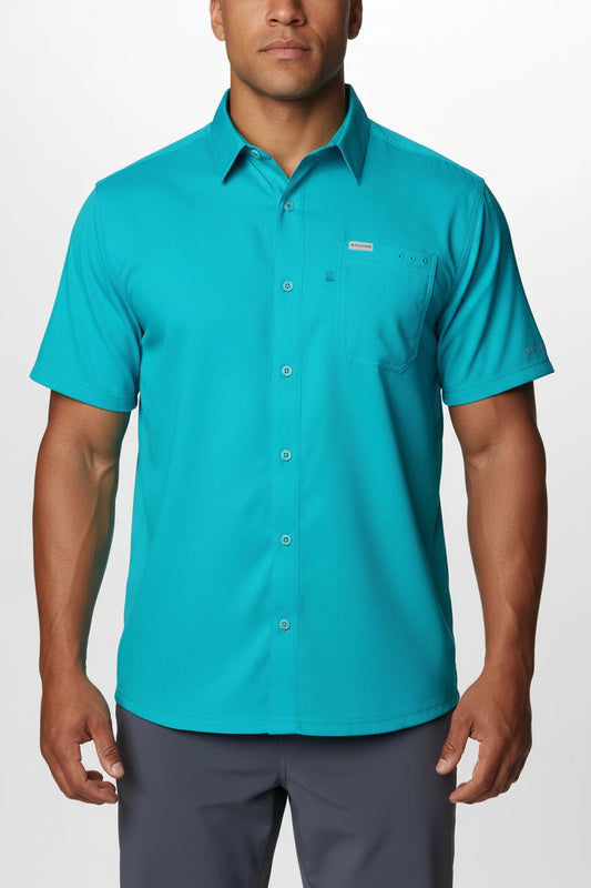 Camisa Columbia 🔹Modelo Slack Tide color Turquesa con Omni Shade Manga corta