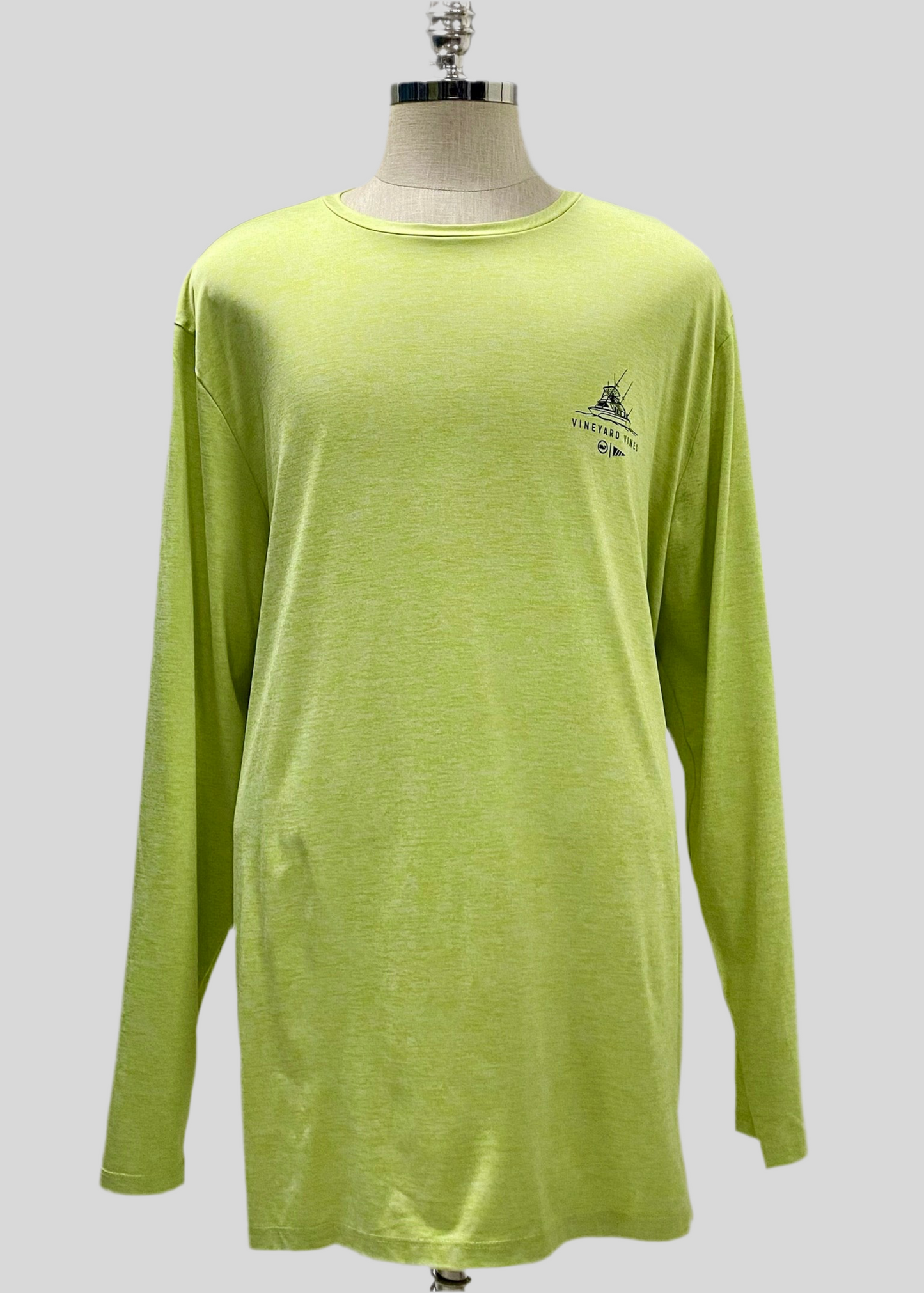 Camiseta cuello redondo Vineyard Vines 🐳 Performance color verde claro con Diseño de pesca Talla XXL