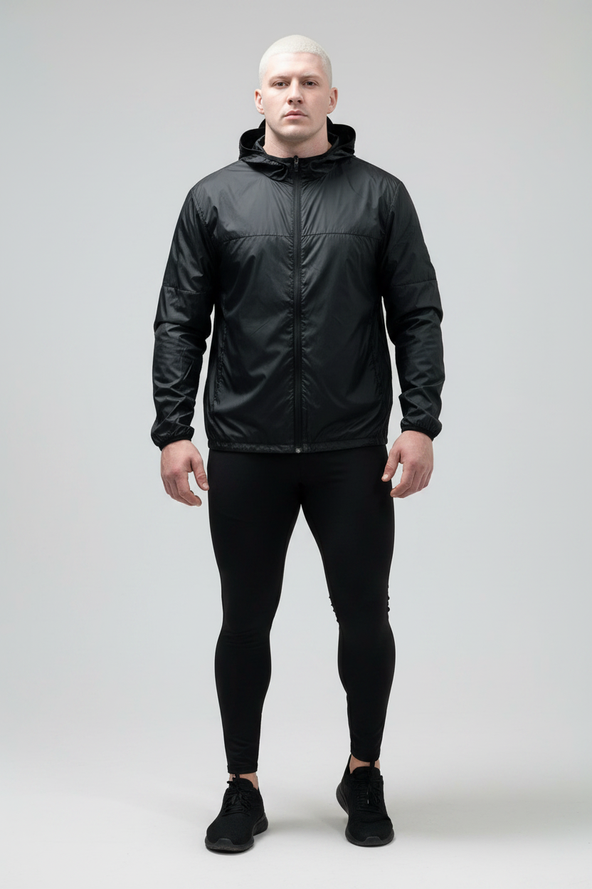 Jacket con capucha Gymshark 🦈 Impermeable color negro y con zíper completo Talla XXL