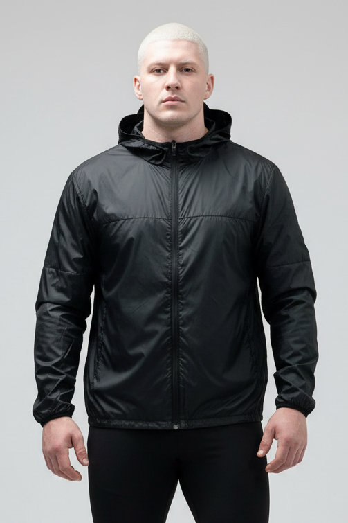 Jacket con capucha Gymshark 🦈 Impermeable color negro y con zíper completo Talla XXL