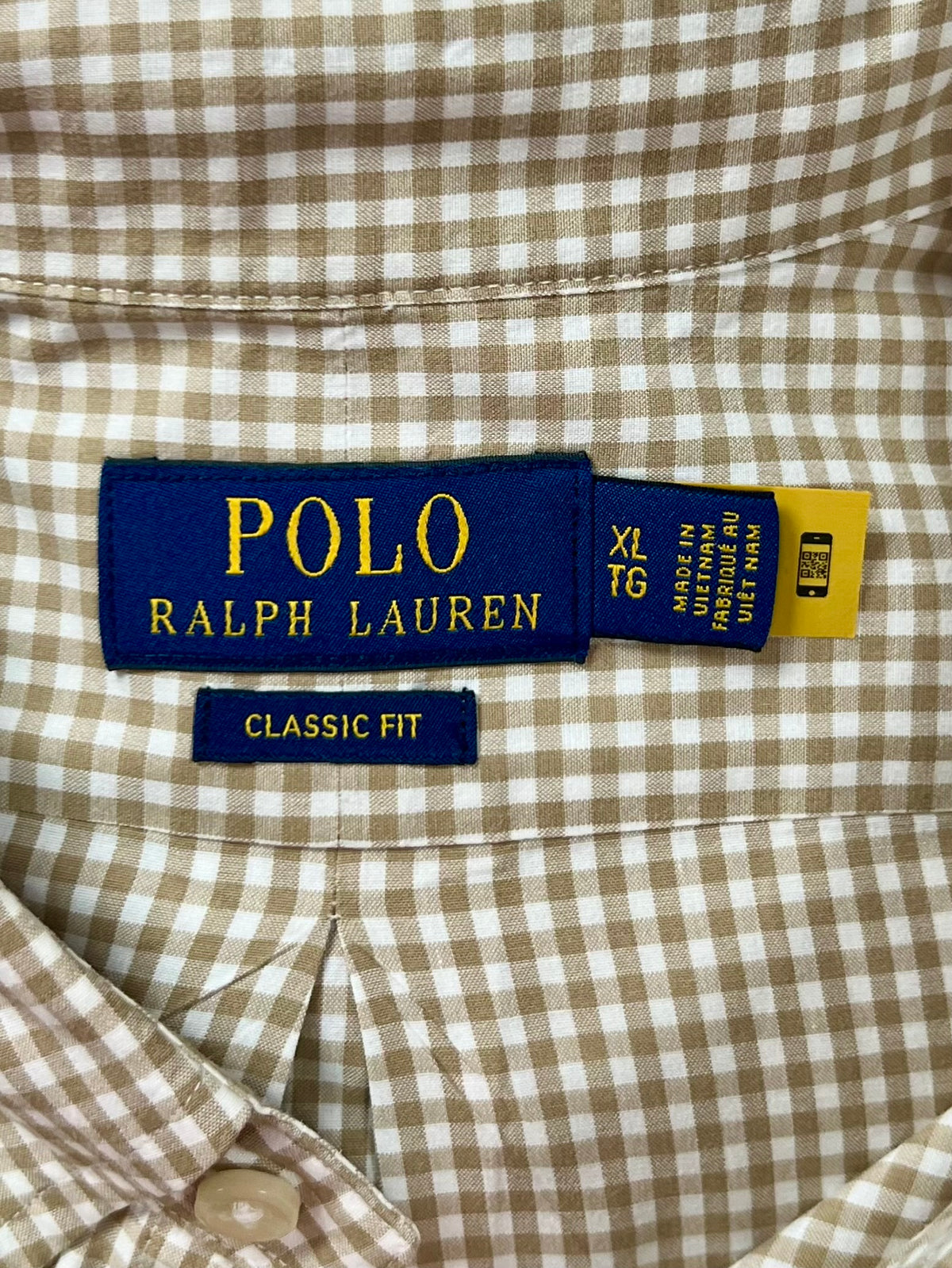 Camisa Polo Ralph Lauren 🏇🏼 de cuadros gingham kaki y blanco Talla XL Entalle Clásico