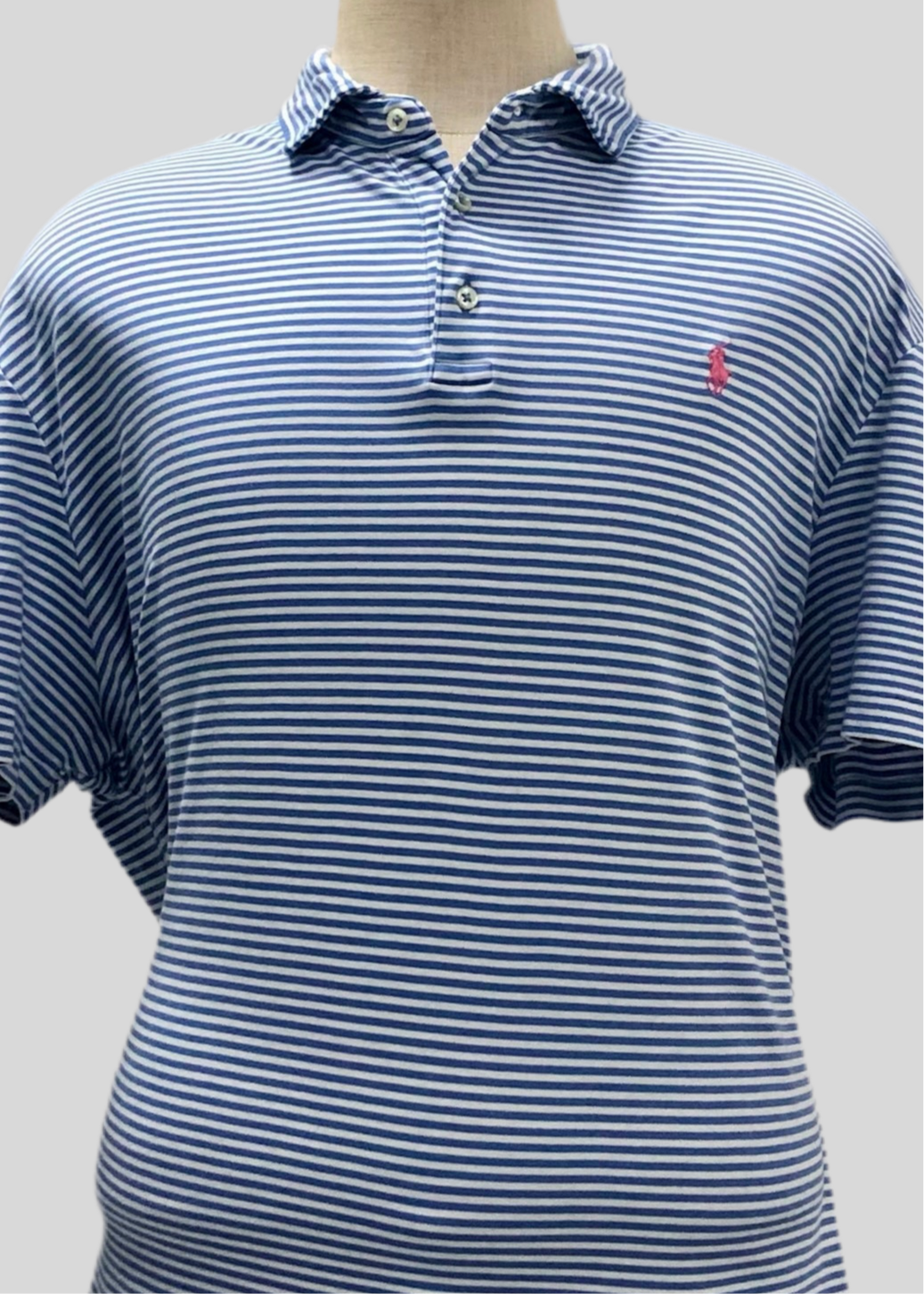 Camiseta Polo Ralph Lauren 🏇🏼 Pima de rayas en color blanco y azul Talla XXL Entalle Regular