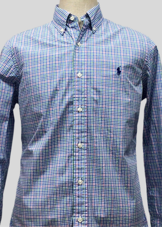Camisa Polo Ralph Lauren 🏇🏼 color blanco con patron de cuadros rosado, verde y celeste Talla M Entalle Regular