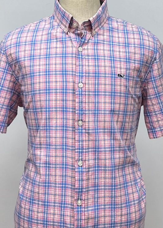 Camisa de botones Vineyard Vines 🐳 con patrón de cuadros en color rosado, celeste y blanco Talla XL Entalle Slim Fit