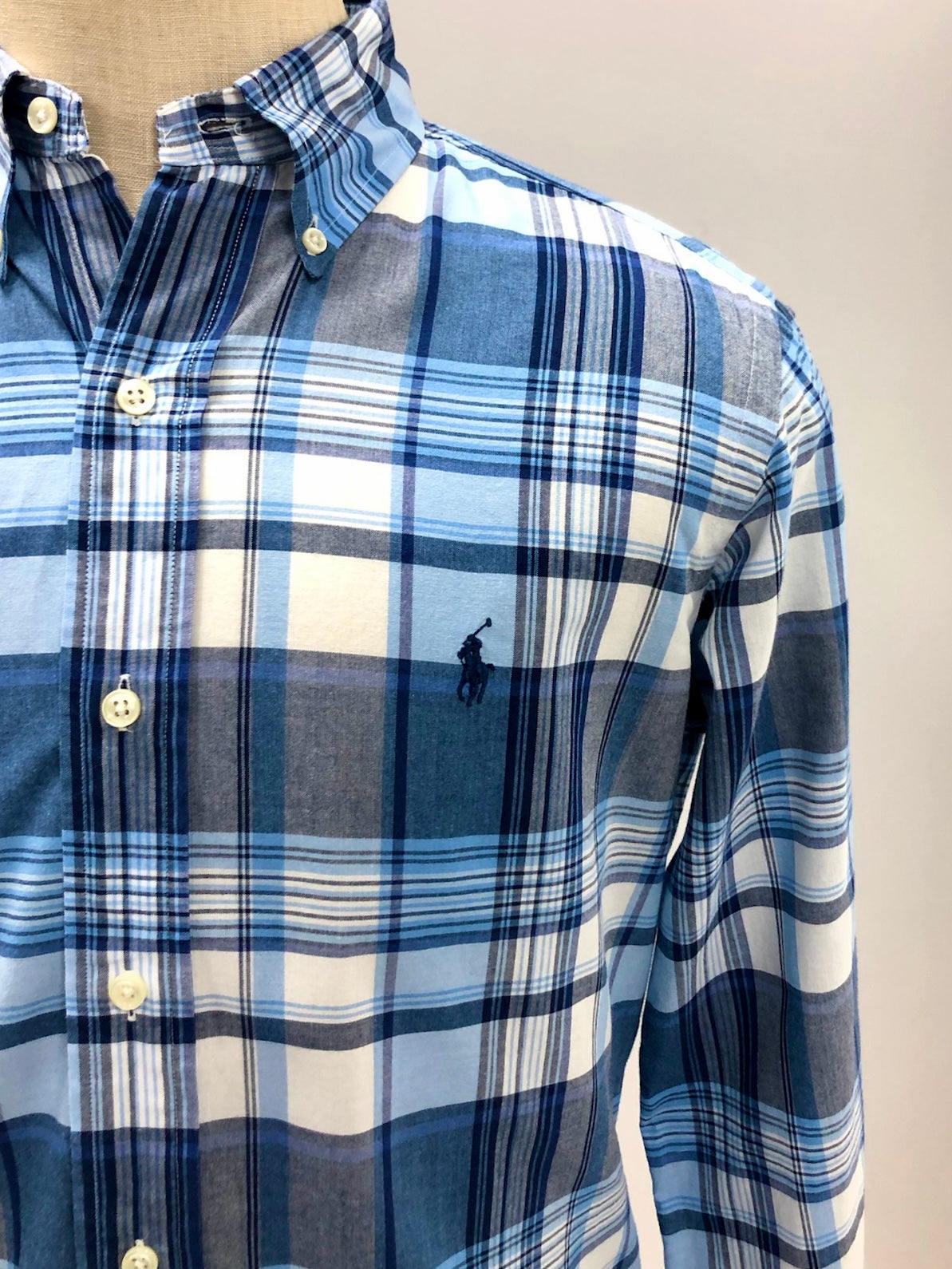 Camisa de botones Polo Ralph Lauren 🏇🏼 de cuadros azul, celeste y blanco Talla S Entalle Clásico