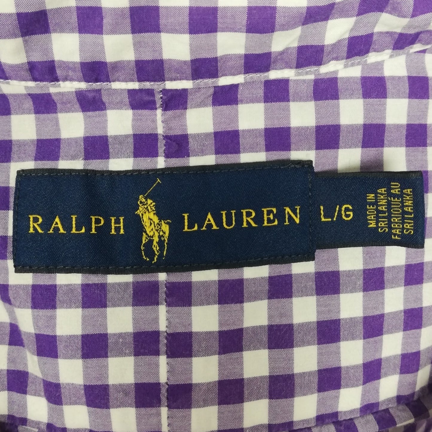 Camisa Polo Ralph Lauren 🏇🏼 con patron de cuadros gingham morado y blanco Talla L Entalle Regular (ver descripción)