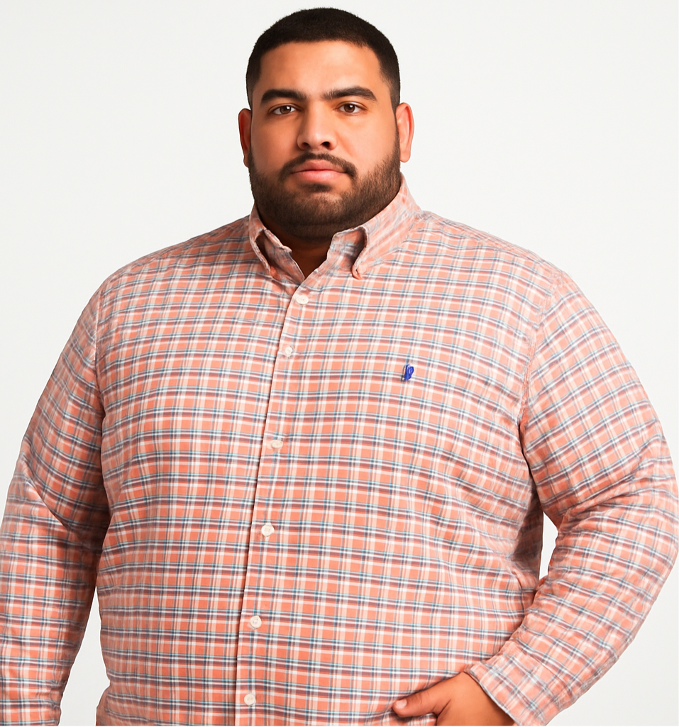 Camisa Brooks Brothers 🐑 color salmon con patrón de cuadros naranja y azul Talla 3XL Entalle Regular