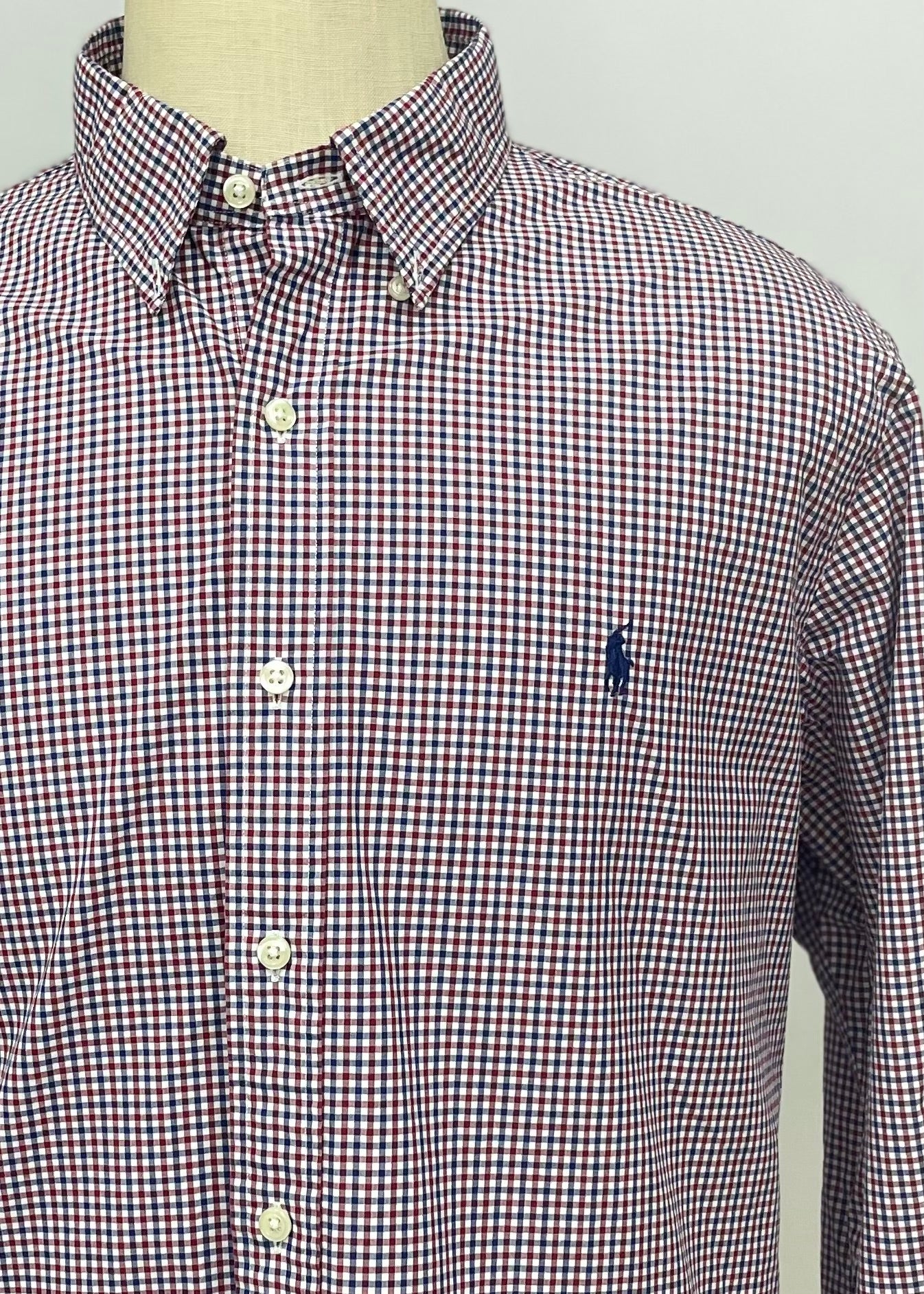 Camisa Polo Ralph Lauren 🏇🏼 con patron de cuadros en color rojo, azul navy y Blanco Talla XL Entalle Regular