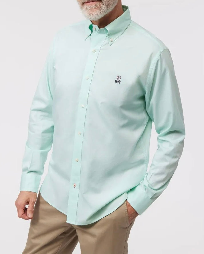 Camisa de botones Psycho Bunny 🐰  Oxford Color verde claro con logo tradicional Talla XL Entalle Regular