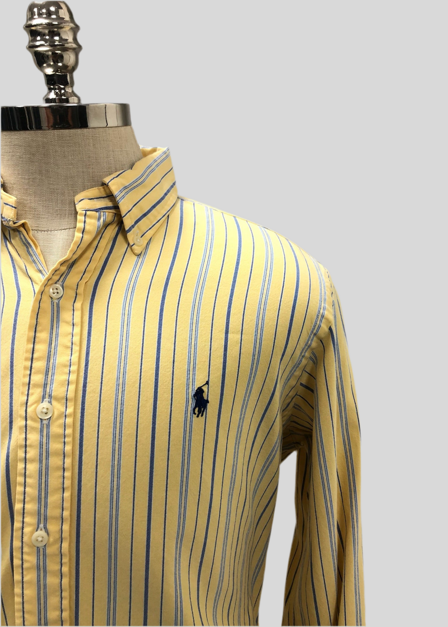 Camisa Polo Ralph Lauren 🏇🏼 color amarillo con rayas en color azul y blanco Talla M Entalle Clásico