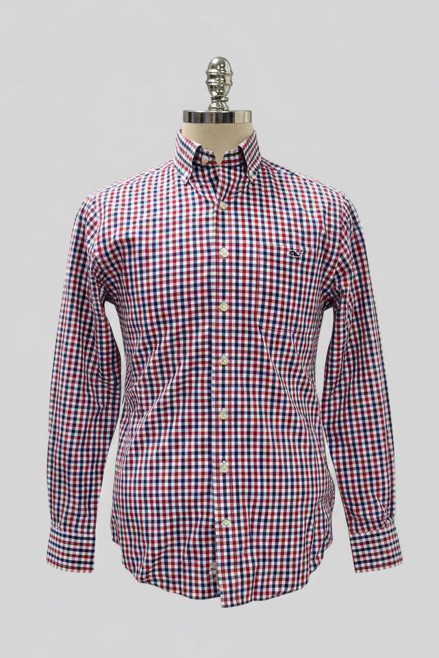 Camisa de botones Vineyard Vines 🐳 color blanco de cuadros en color rojo y azul Talla S Entalle Slim Fit
