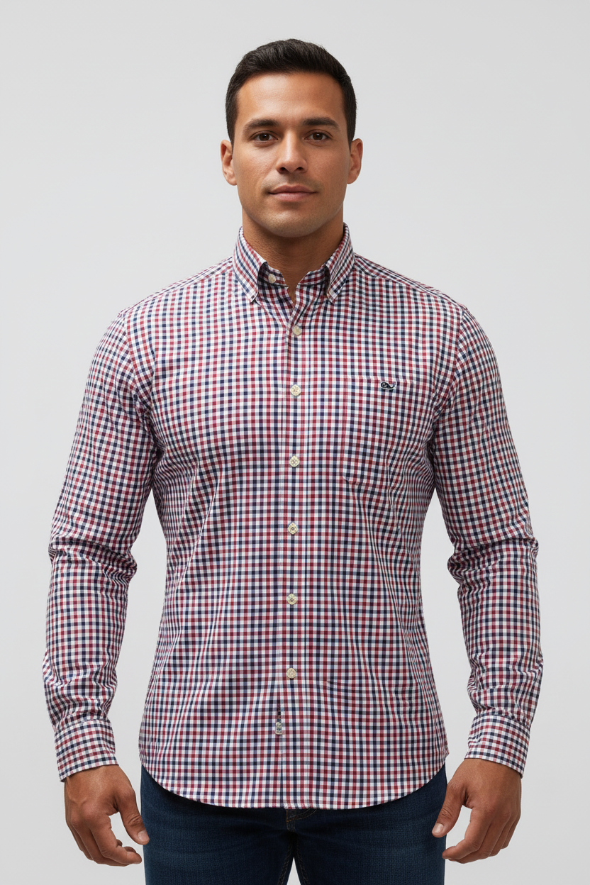 Camisa de botones Vineyard Vines 🐳 color blanco de cuadros en color rojo y azul Talla S Entalle Slim Fit